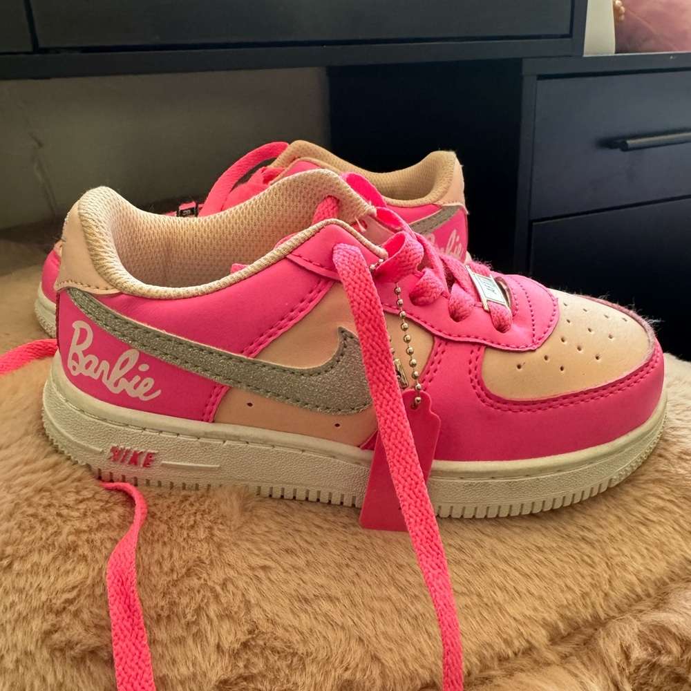 Nike Kids Barbie Pink and Light Peach Sneakers with Silver Swoosh
